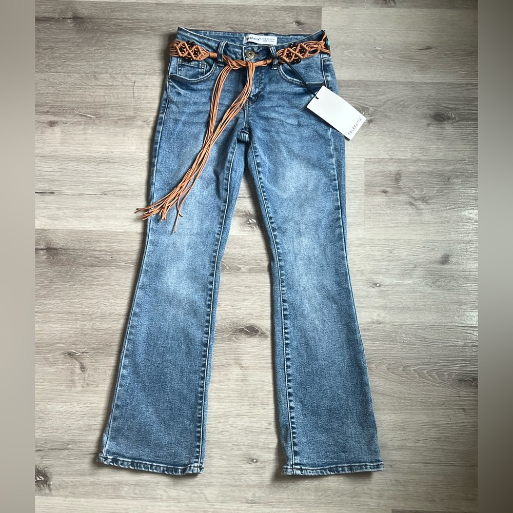 Stylish Blue Flare Jeans with Braided Belt
